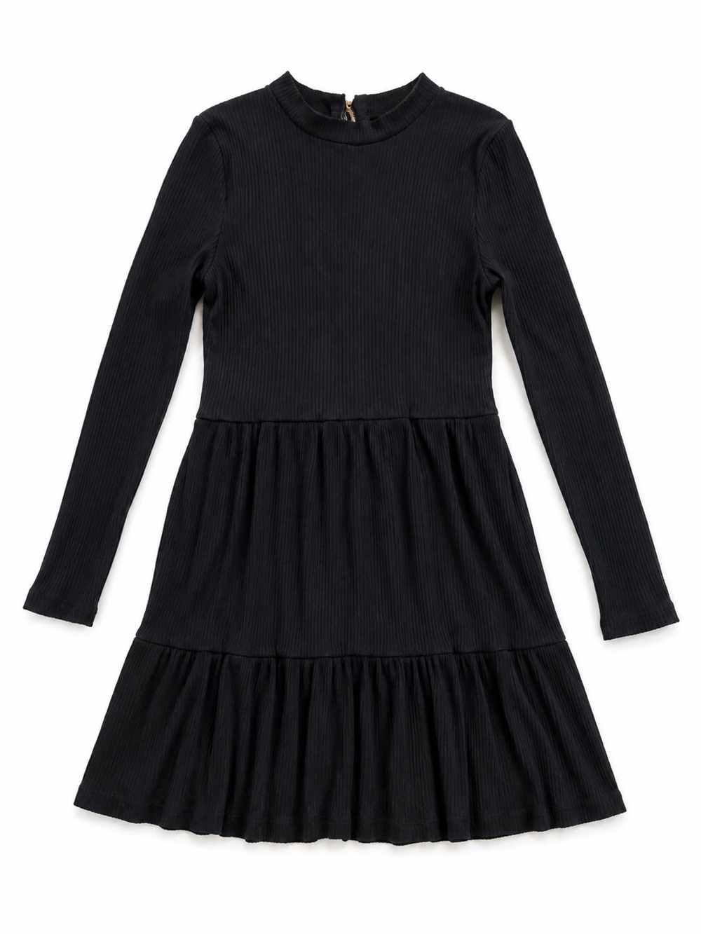 Maverick The Collection Black Ribbed Tiered Mini Dress Size Medium